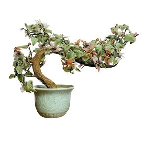 Vintage Italian Jade Color Glass Flowering Bonsai Tree Home Office Accent Decor
